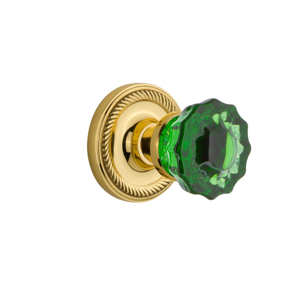 Nostalgic Warehouse ROPCRE Colored Crystal Rope Rosette Passage Crystal Emerald Glass Door Knob in Polished Brass